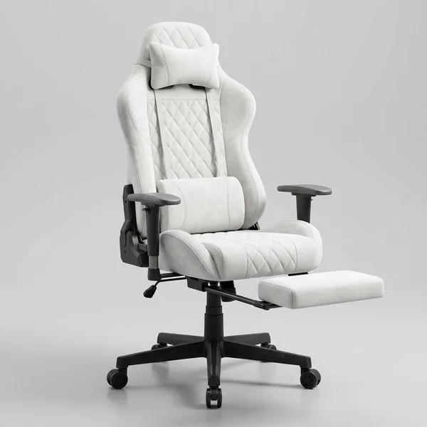 Chaise gaming blanche en tissu suédine, illustration générique