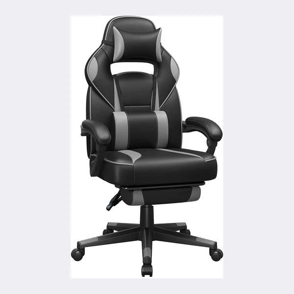 Fauteuil gaming SONGMICS noir et gris, appui-tête et coussin lombaire